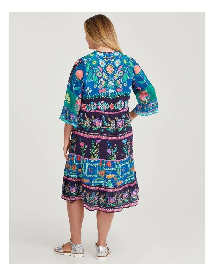 Natural Floral Tiered Dress in Multi image 2