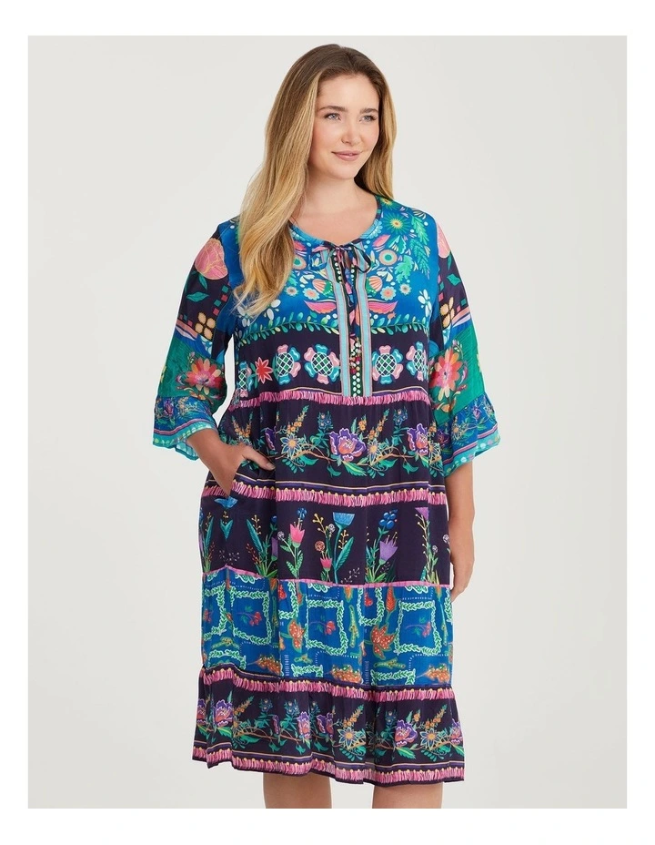 Natural Floral Tiered Dress in Multi image 3