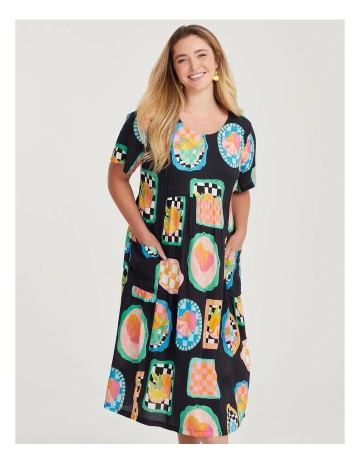 Natural Pocket Midi Dress in Fruit Print image 3