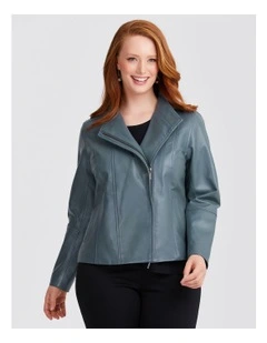 Leather Lottie Panel Jacket in Dark Slate