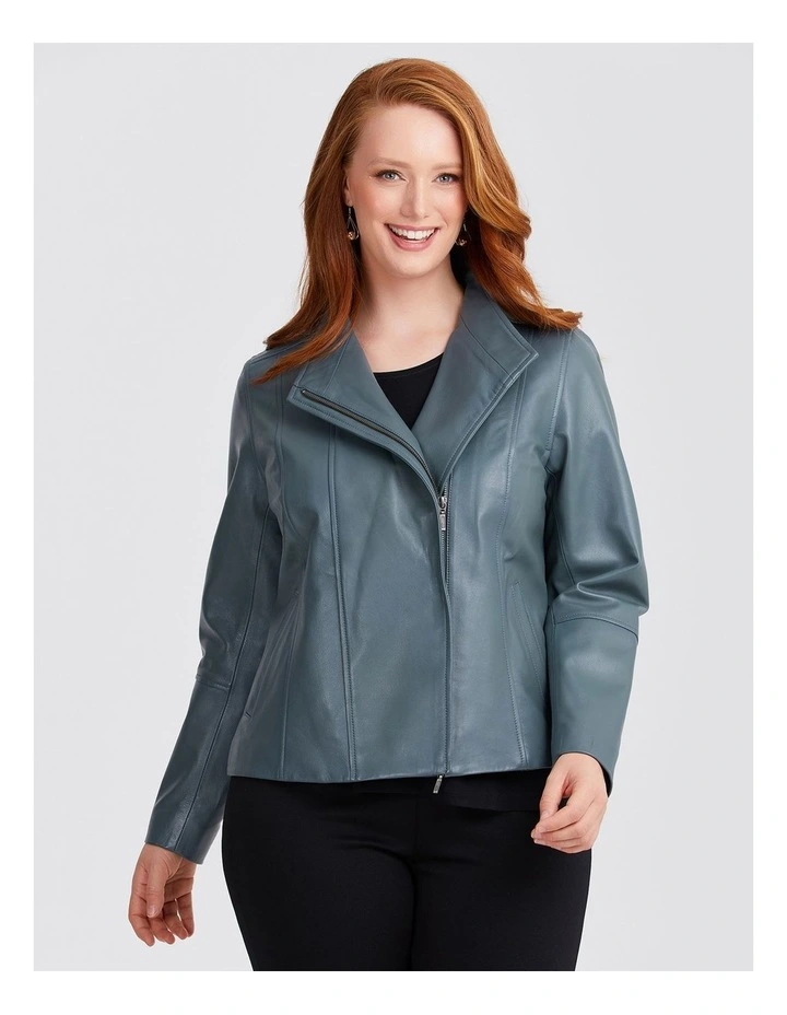 Leather Lottie Panel Jacket in Dark Slate image 1