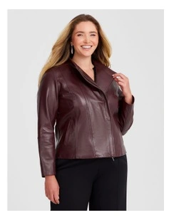 Leather Lottie Panel Jacket in Merlot