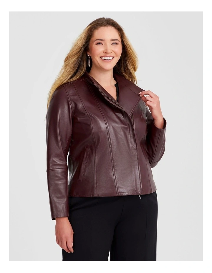 Leather Lottie Panel Jacket in Merlot image 1