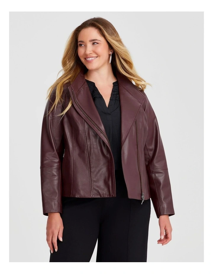Leather Lottie Panel Jacket in Merlot image 3