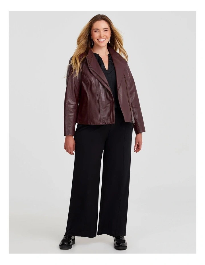 Leather Lottie Panel Jacket in Merlot image 4