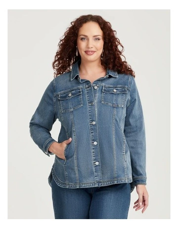 Cotton Relaxed Denim Shacket in Eden Blue Denim
