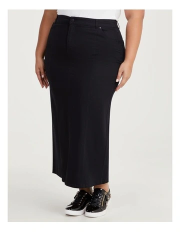 Seam Detail Denim Maxi Skirt in Black