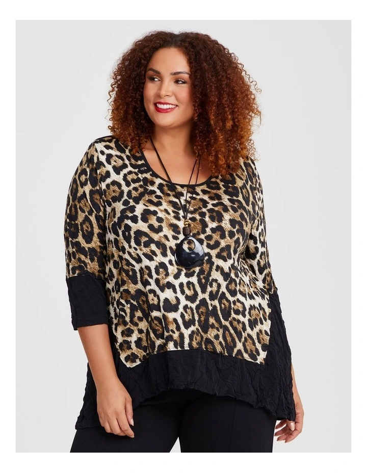 Leopard Spliced Crush Top in Multi image 1