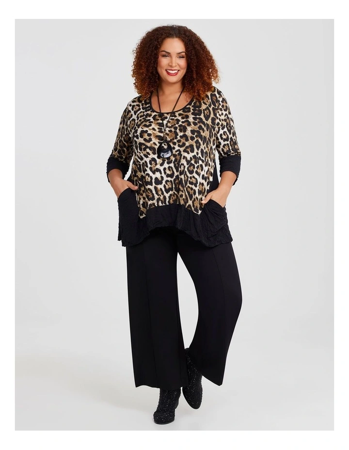 Leopard Spliced Crush Top in Multi image 3