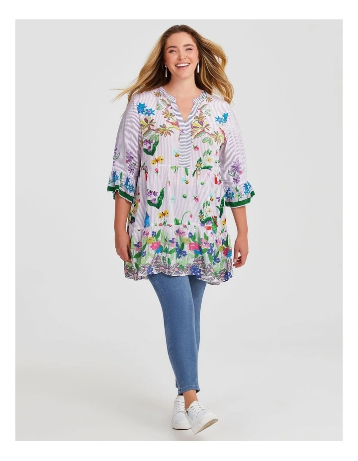 Natural Floral Stripe Tunic in Multi image 3