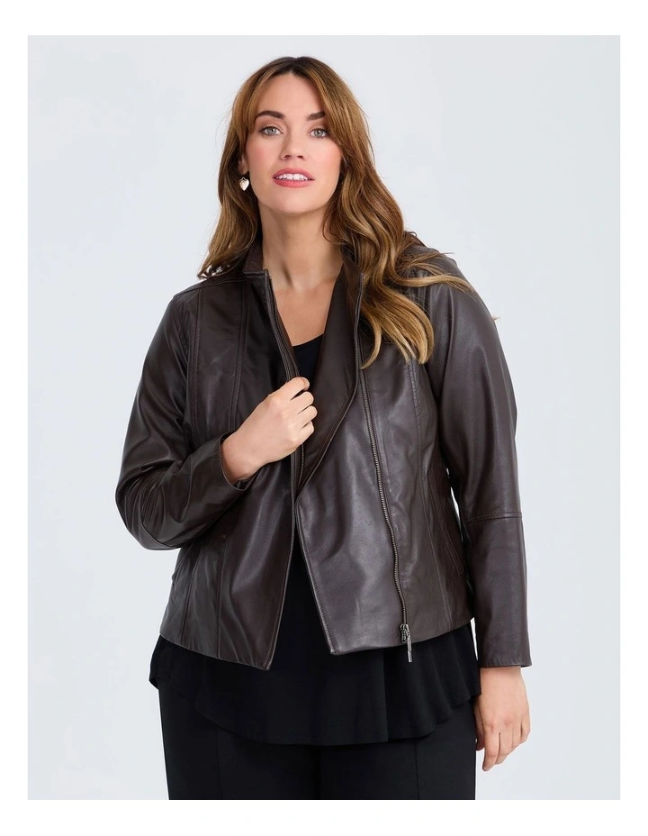 Leather Lottie Panel Jacket in Chocolate image 1
