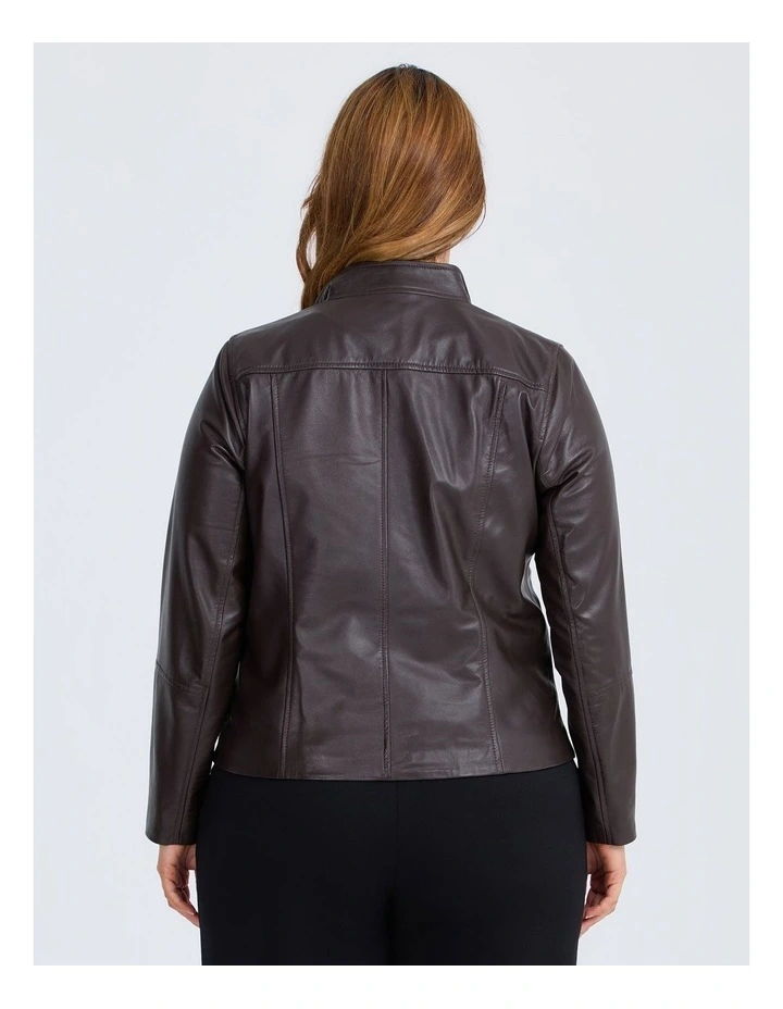 Leather Lottie Panel Jacket in Chocolate image 2