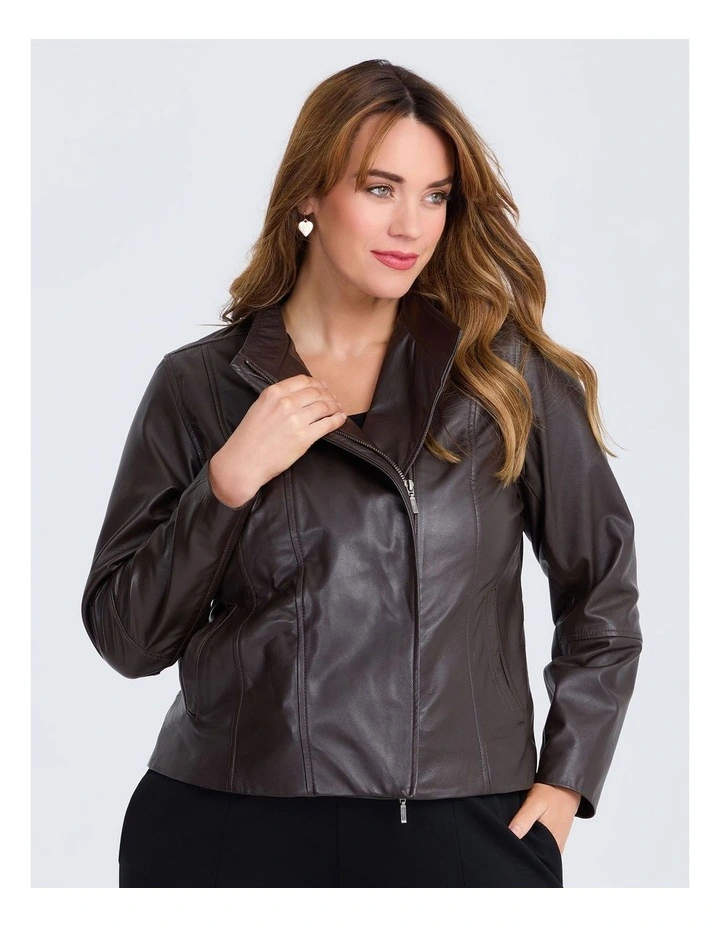 Leather Lottie Panel Jacket in Chocolate image 3