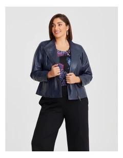 Leather Lottie Panel Jacket in Blue Iris