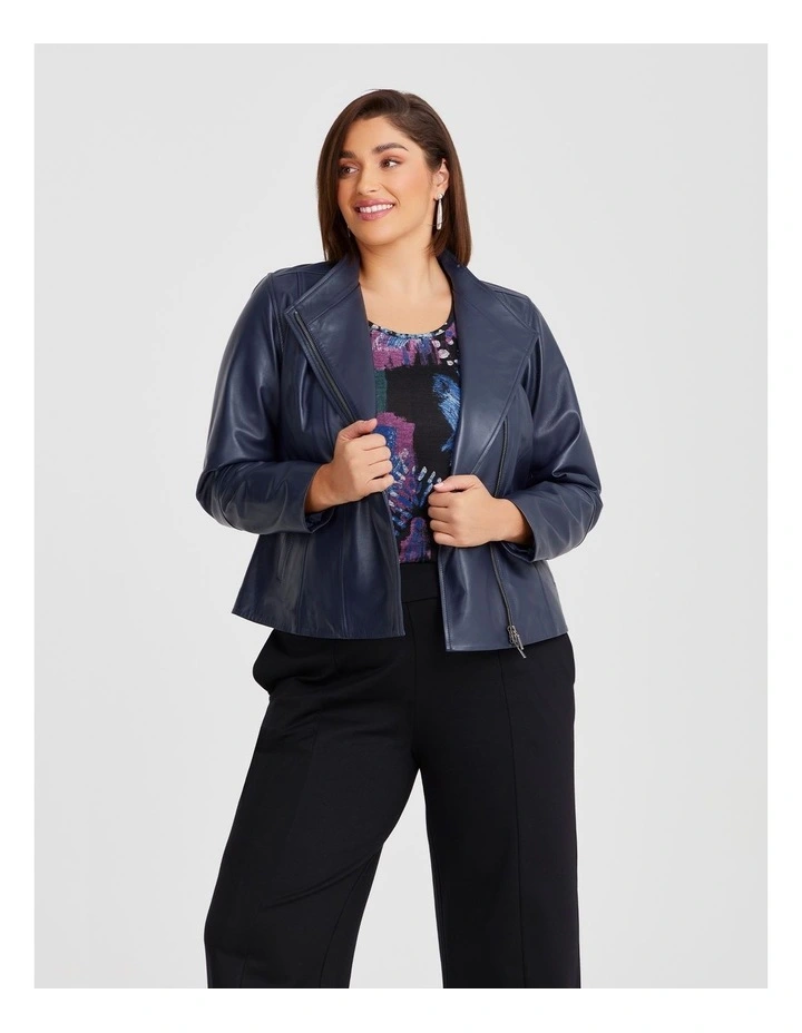 Leather Lottie Panel Jacket in Blue Iris image 1