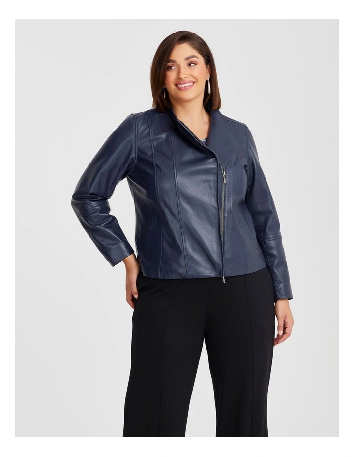 Leather Lottie Panel Jacket in Blue Iris image 3