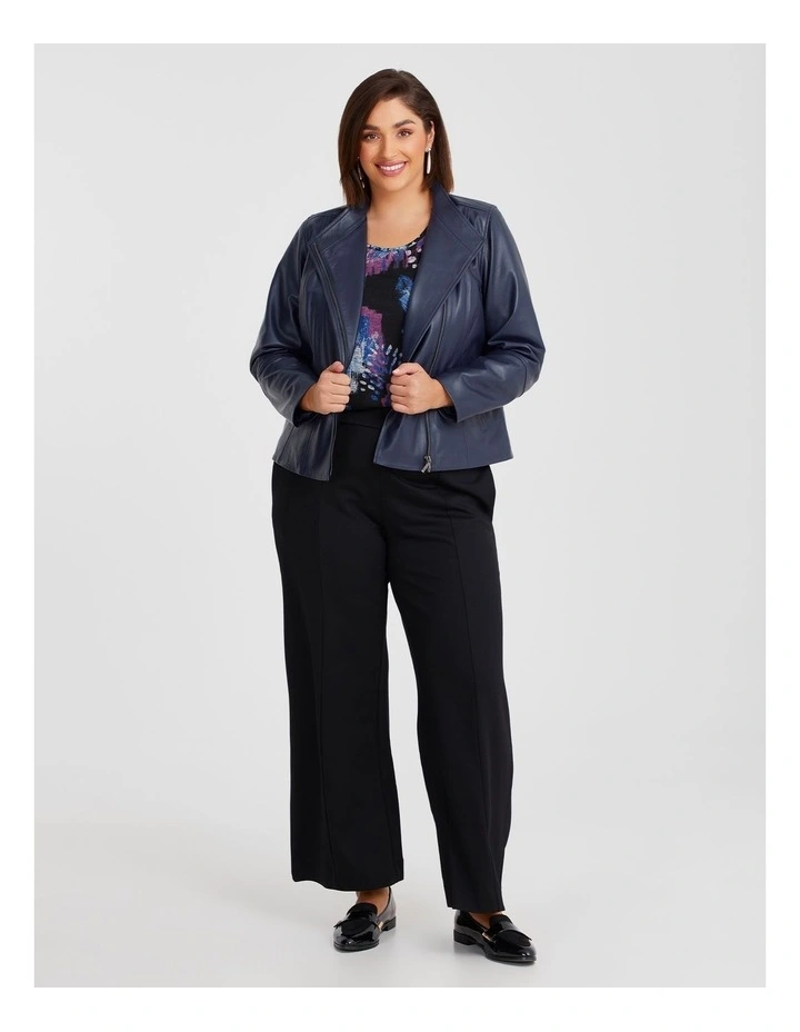 Leather Lottie Panel Jacket in Blue Iris image 4