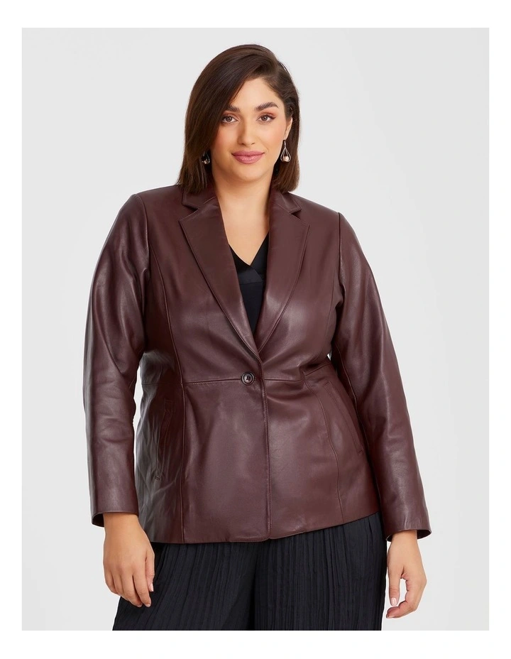 Leather Elsie Blazer in Merlot image 3