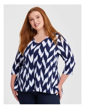Ikat Peplum Luna Top Navy Ikat Print