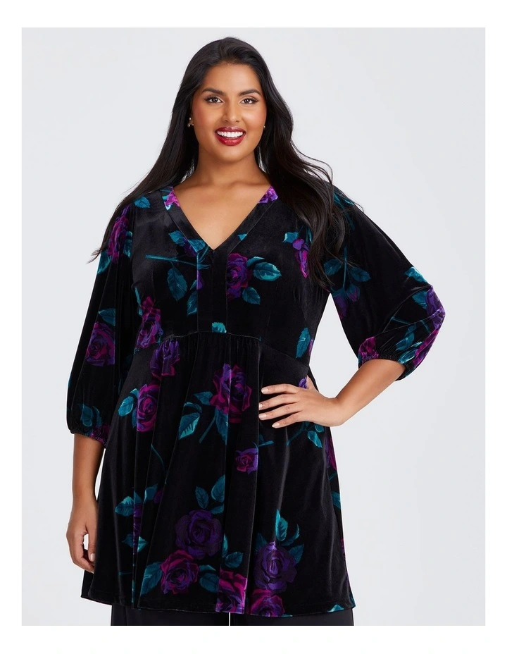 Byzantine Rose Velvet Event Tunic in Black image 1