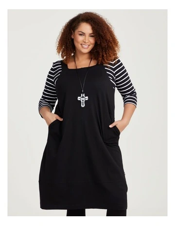Ponte Off Duty Pinafore Dress in Black