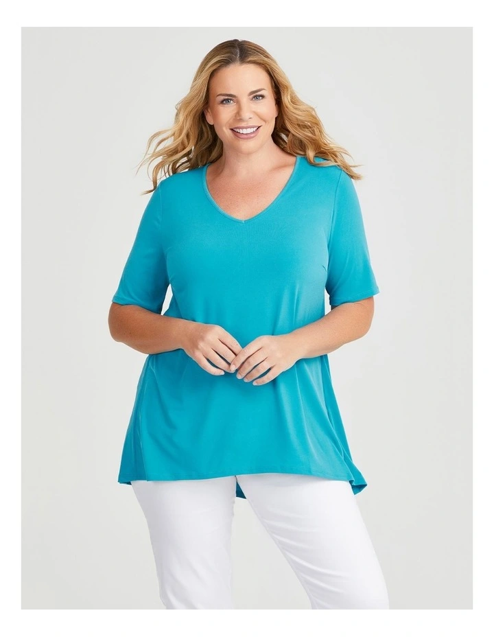 Strive V Neck Short Sleeve Top in Aquamarine image 1