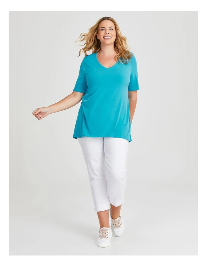 Strive V Neck Short Sleeve Top in Aquamarine image 3