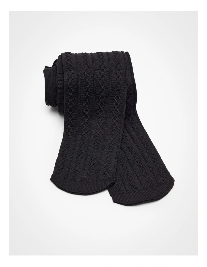 Opaque Cable Knit Tights in Black image 3