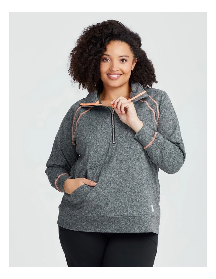 Mock Neck Zip Tunic Charcoal Marle image 1