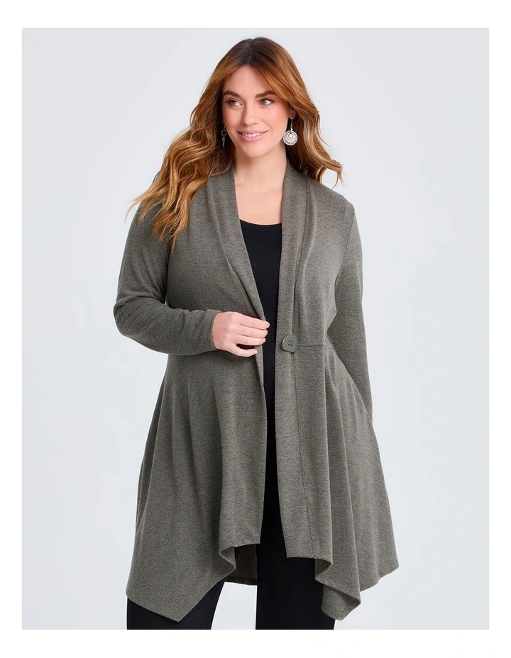 Snug Long Line Cardigan Dark Olive image 3
