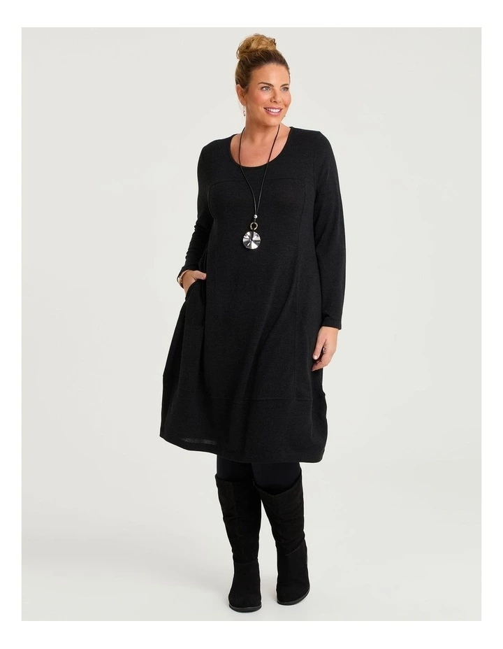 Long Sleeve Snug Dress in Black image 1