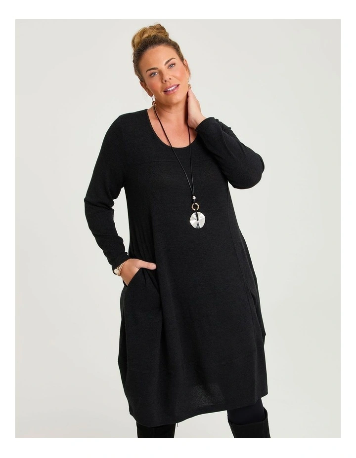 Long Sleeve Snug Dress in Black image 3
