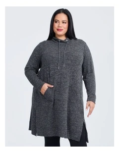 Cowl Pocket Dress Charcoal Marle