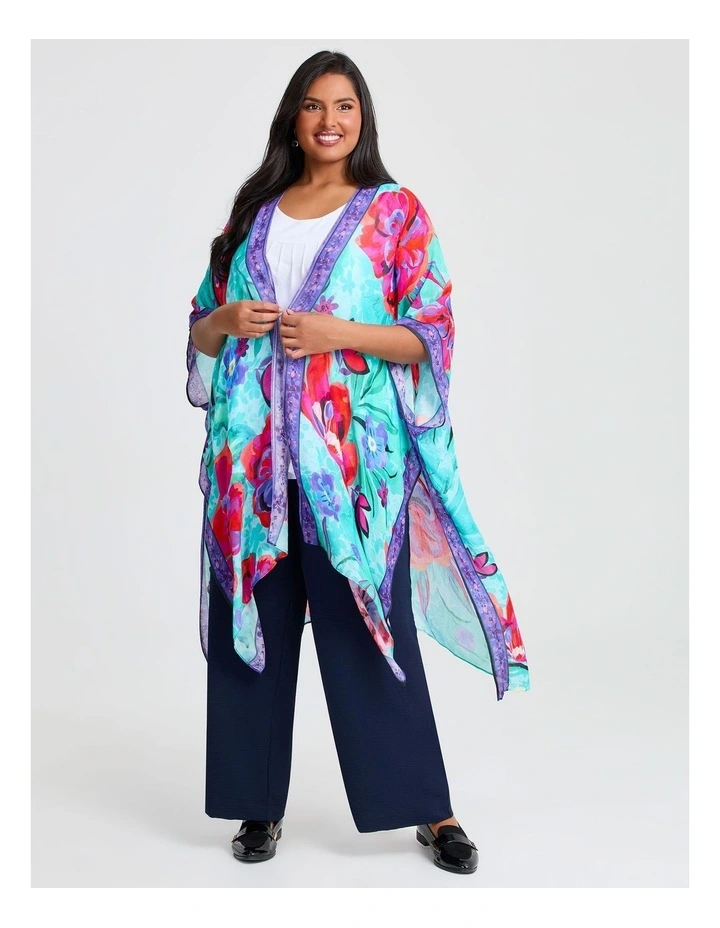 Spring Flower Cape Kimono in Multi image 4
