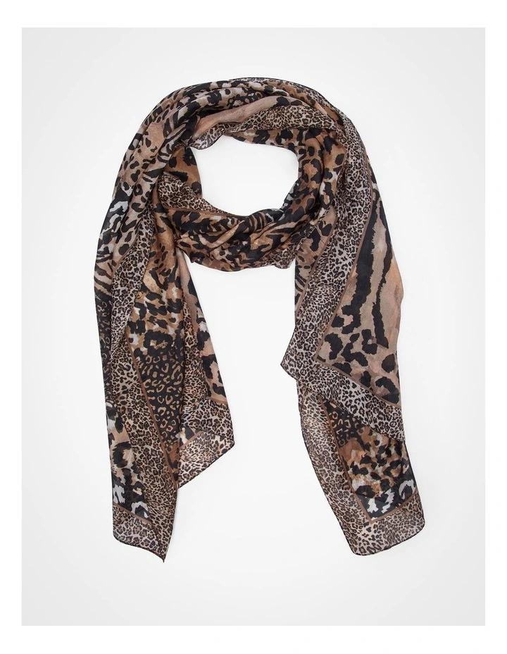 Animal Print Silk Scarf in Multi image 1