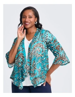 Animal Ruffle Trim Cardigan in Multi