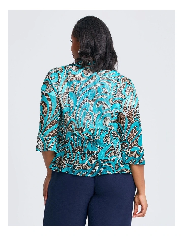 Animal Ruffle Trim Cardigan in Multi image 2