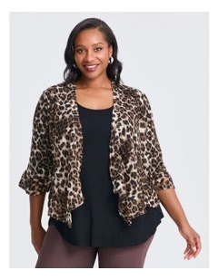 Animal Ruffle Trim Cardigan in Multi