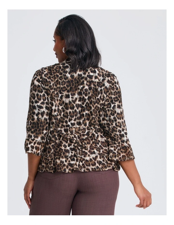 Animal Ruffle Trim Cardigan in Multi image 2