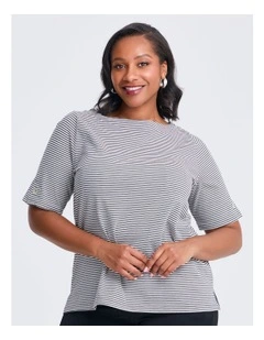Cotton Stripe T-shirt in Charcoal