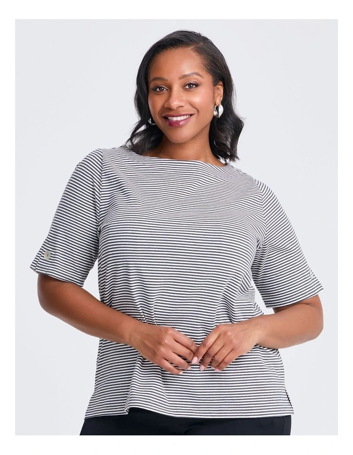Cotton Stripe T-shirt in Charcoal image 1