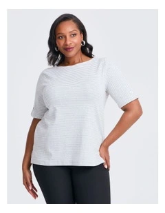 Cotton Stripe T-shirt in Heather Grey