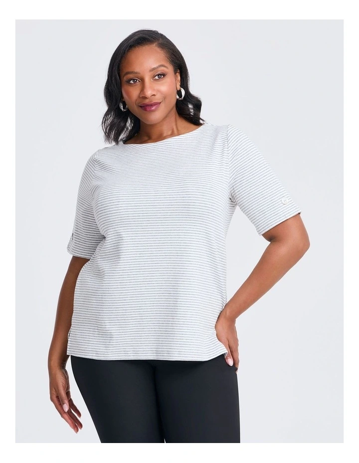 Cotton Stripe T-shirt in Heather Grey image 1