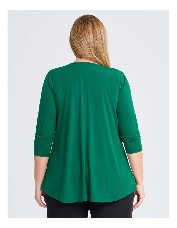 Pintuck 3/4 Sleeve Top in Forest Green image 2