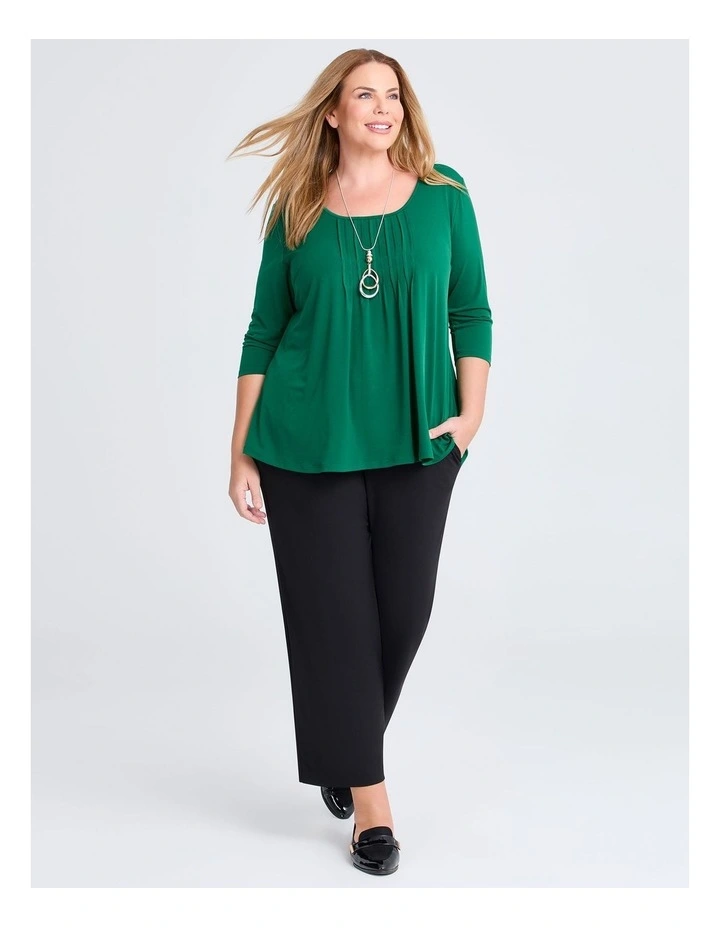 Pintuck 3/4 Sleeve Top in Forest Green image 3