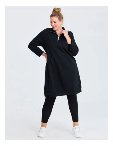 Zip Collar Sweat Dress Black