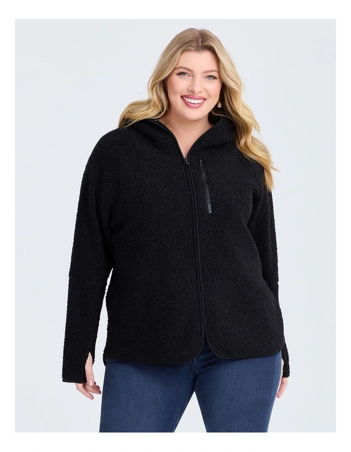 Teddy Hooded Jacket in Black image 1