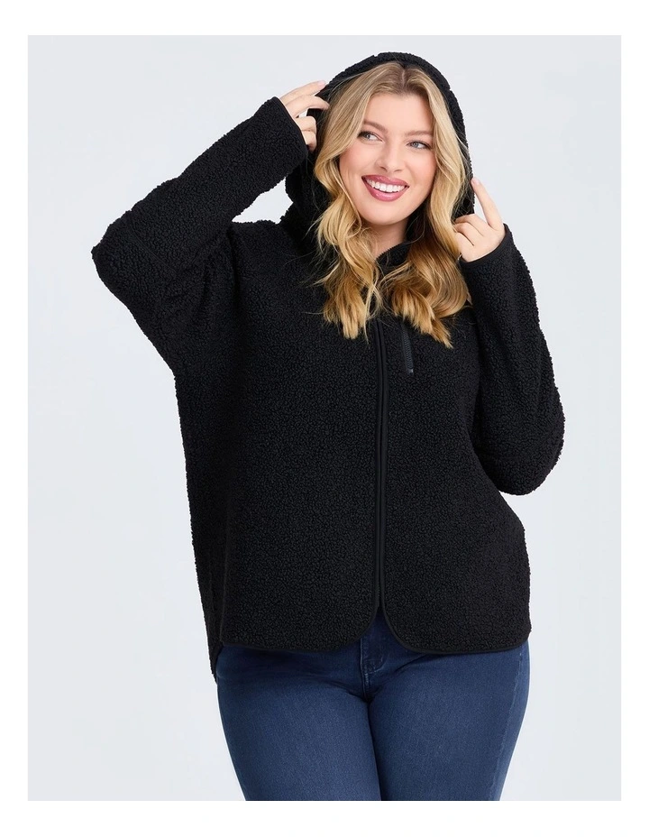 Teddy Hooded Jacket in Black image 3