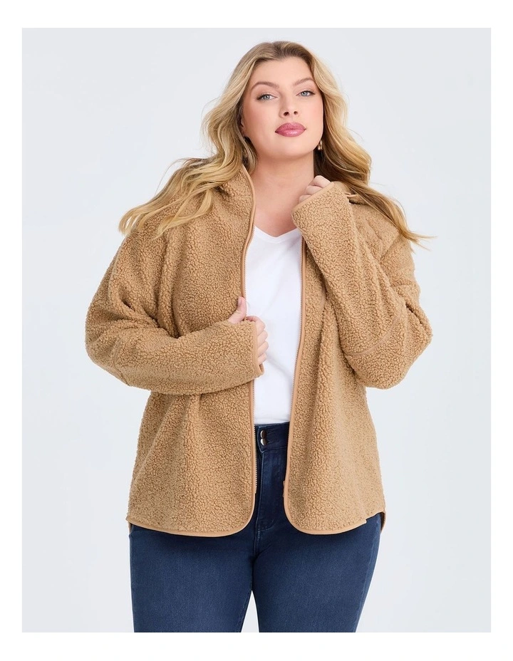 Teddy Hooded Jacket in Camel image 1