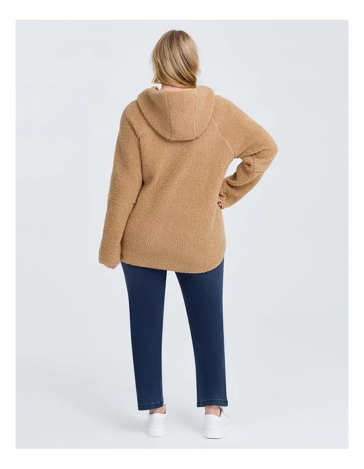 Teddy Hooded Jacket in Camel image 2